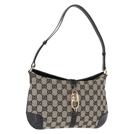 GUCCI GG Canvas Shoulder Bag Black Gold