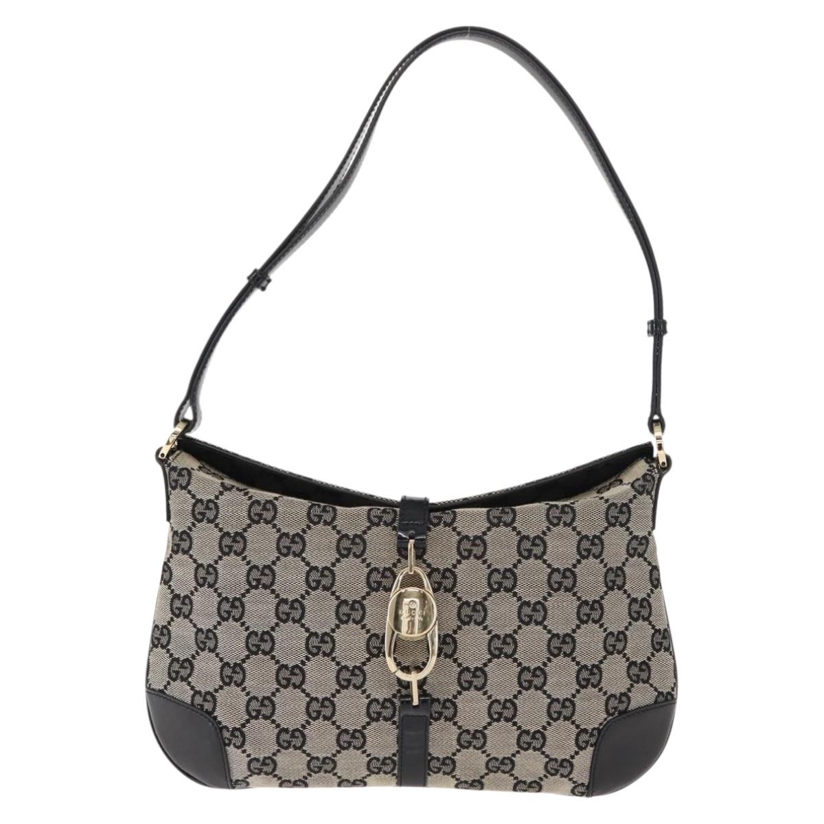 GUCCI GG Canvas Shoulder Bag Black Gold