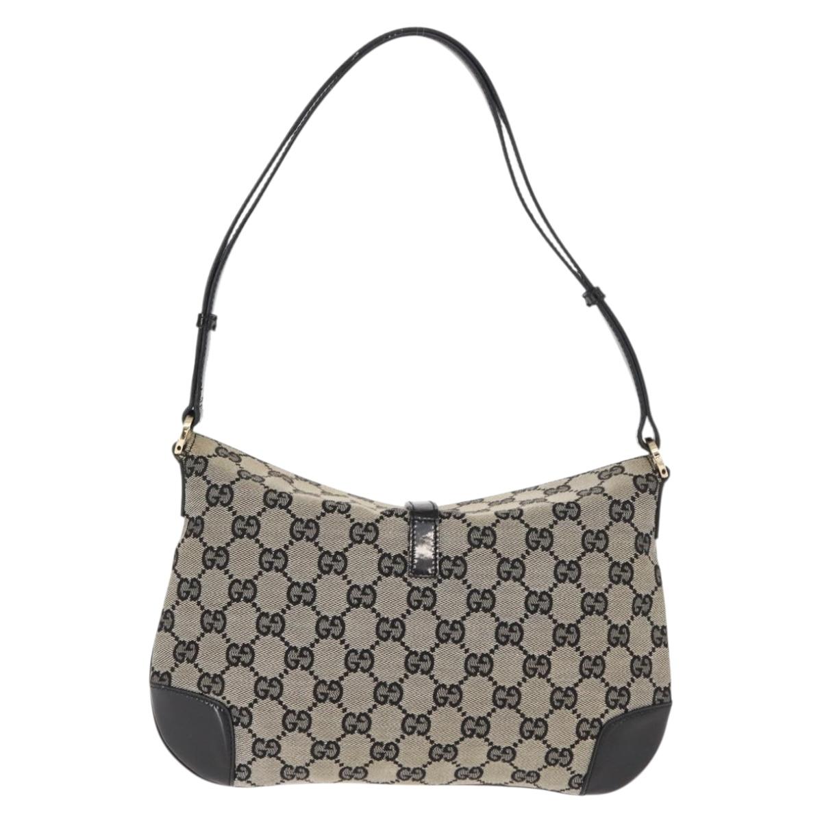 GUCCI GG Canvas Shoulder Bag Black Gold