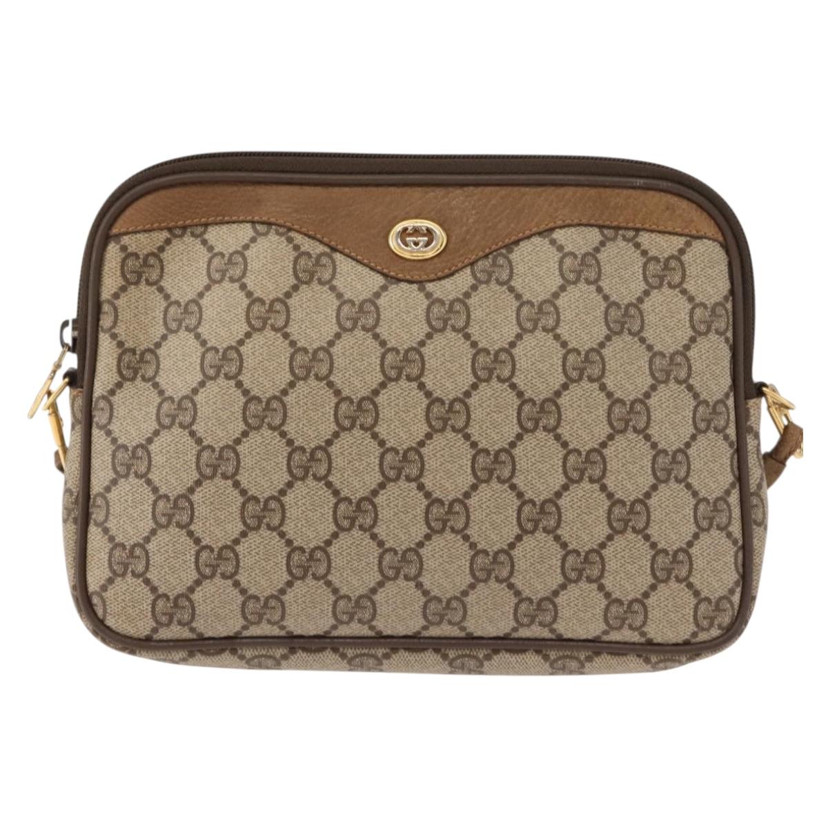 GUCCI GG Supreme Shoulder Bag PVC Beige Gold