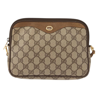 GUCCI GG Supreme Shoulder Bag PVC Beige Gold