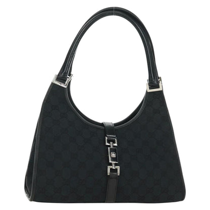 GUCCI GG Canvas Jackie Shoulder Bag Black Silver