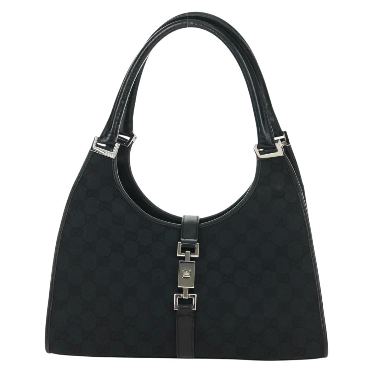 GUCCI GG Canvas Jackie Shoulder Bag Black Silver