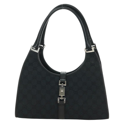 GUCCI GG Canvas Jackie Shoulder Bag Black Silver