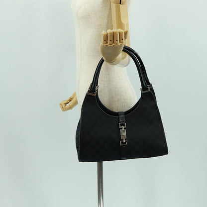 GUCCI GG Canvas Jackie Shoulder Bag Black Silver