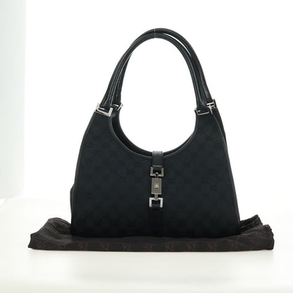GUCCI GG Canvas Jackie Shoulder Bag Black Silver