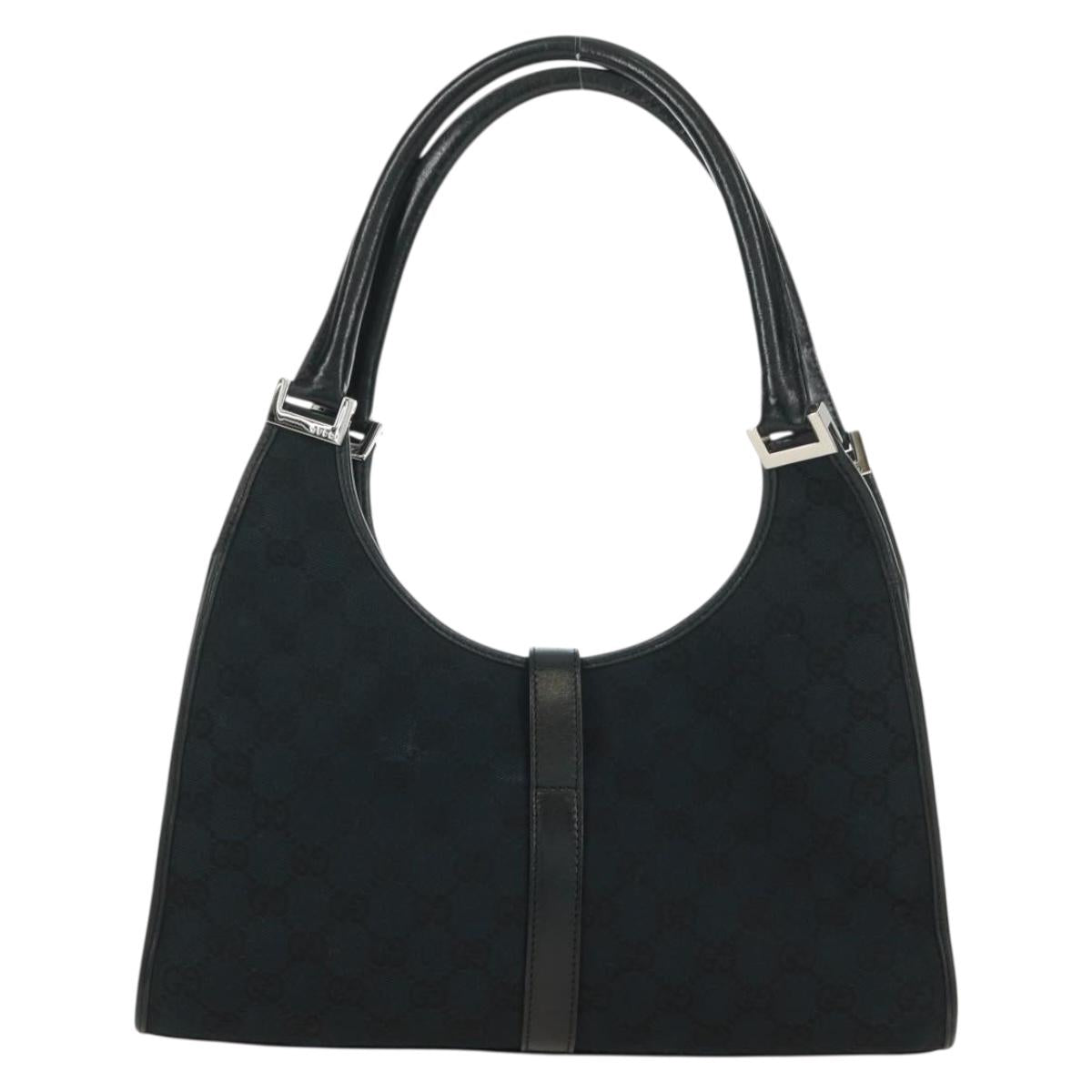 GUCCI GG Canvas Jackie Shoulder Bag Black Silver