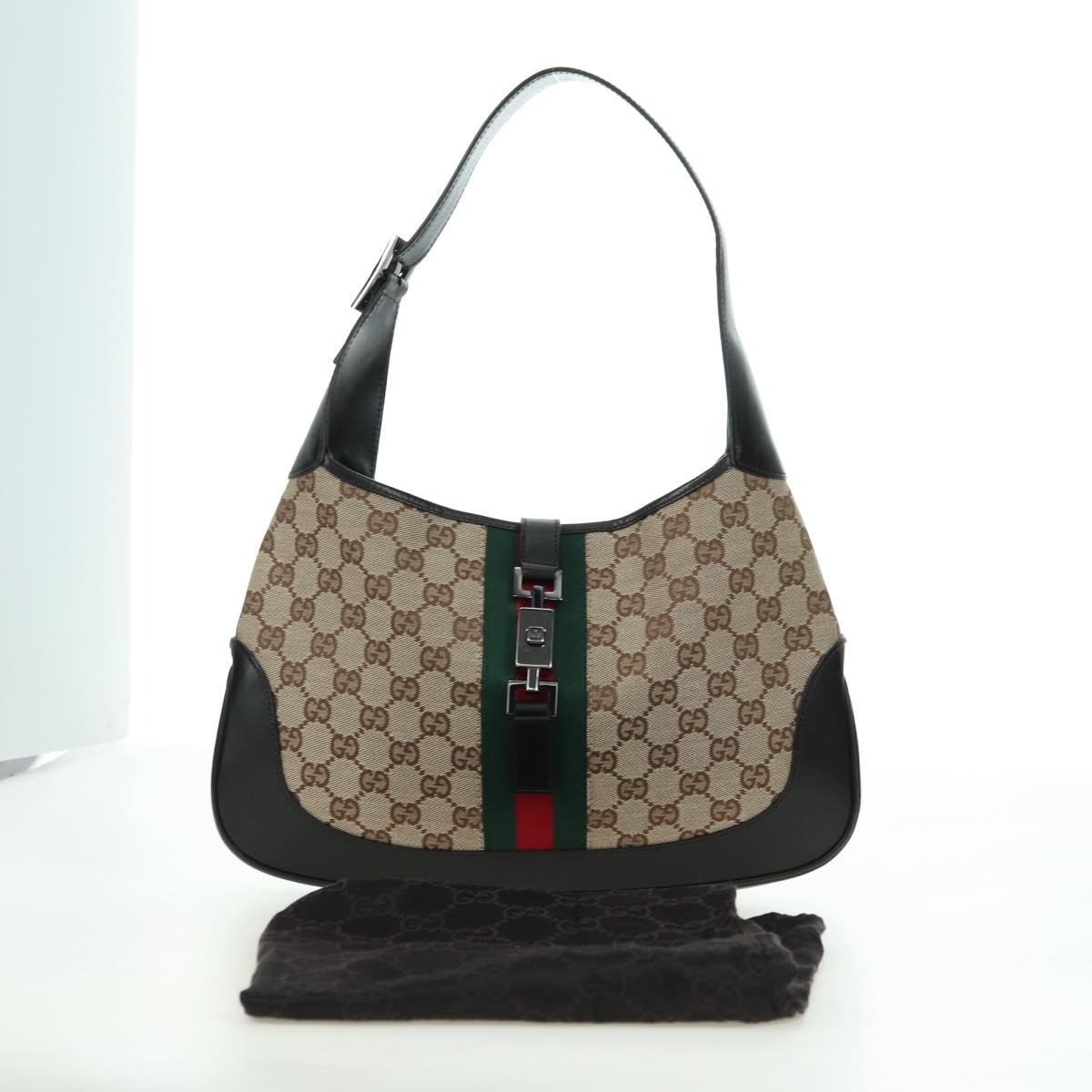GUCCI GG Canvas Schultertasche Schwarz Gold 
