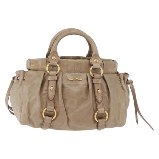 Vintage Miu Miu Hand Bag Leather 2way Beige Gold
