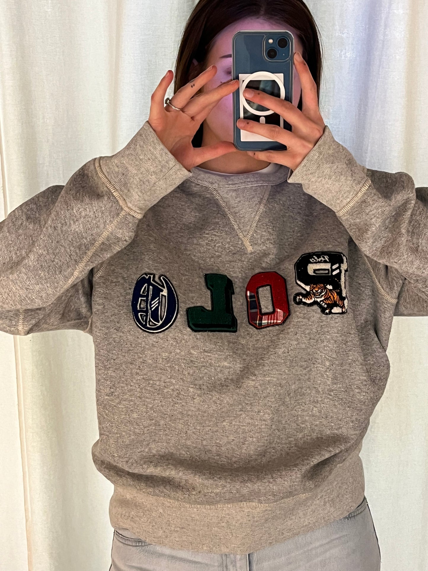 GRAUES VINTAGE RALPH LAUREN POLO SPELLOUT SWEATSHIRT (XL)