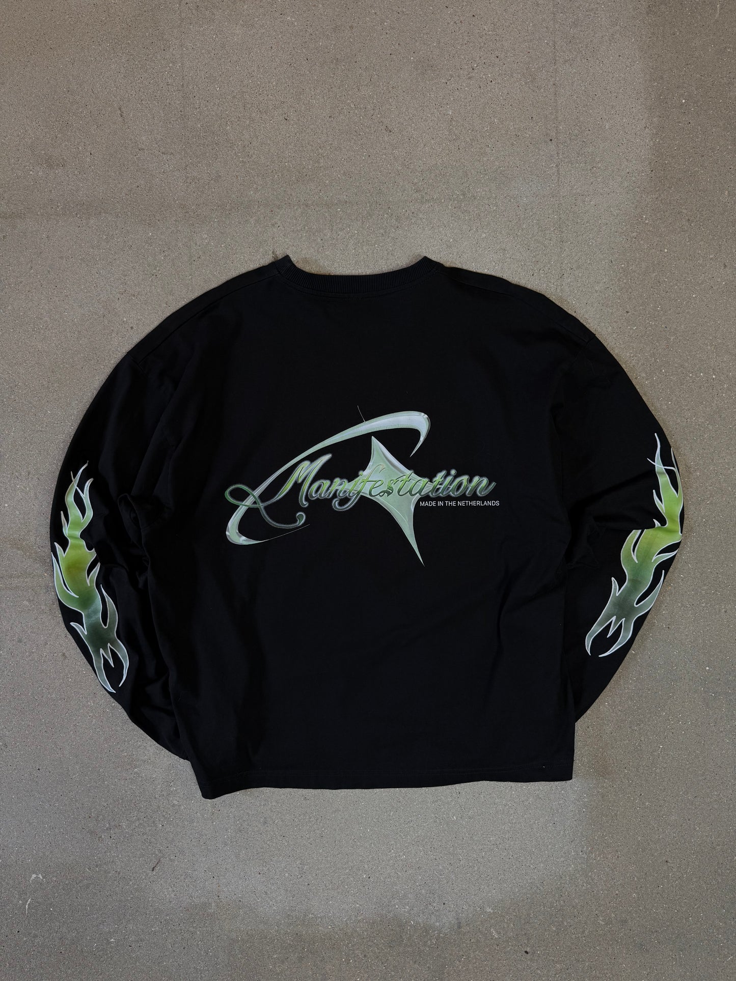 Black/Green Manifestation y2k Statement Longsleeve Tee (made in NL 🇳🇱)