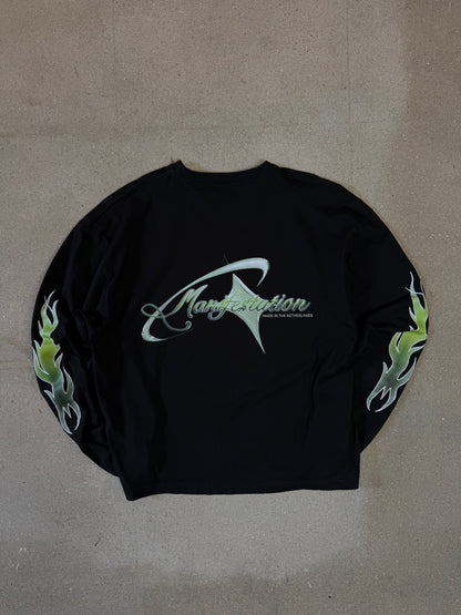 Black/Green Manifestation y2k Statement Longsleeve Tee (made in NL 🇳🇱)