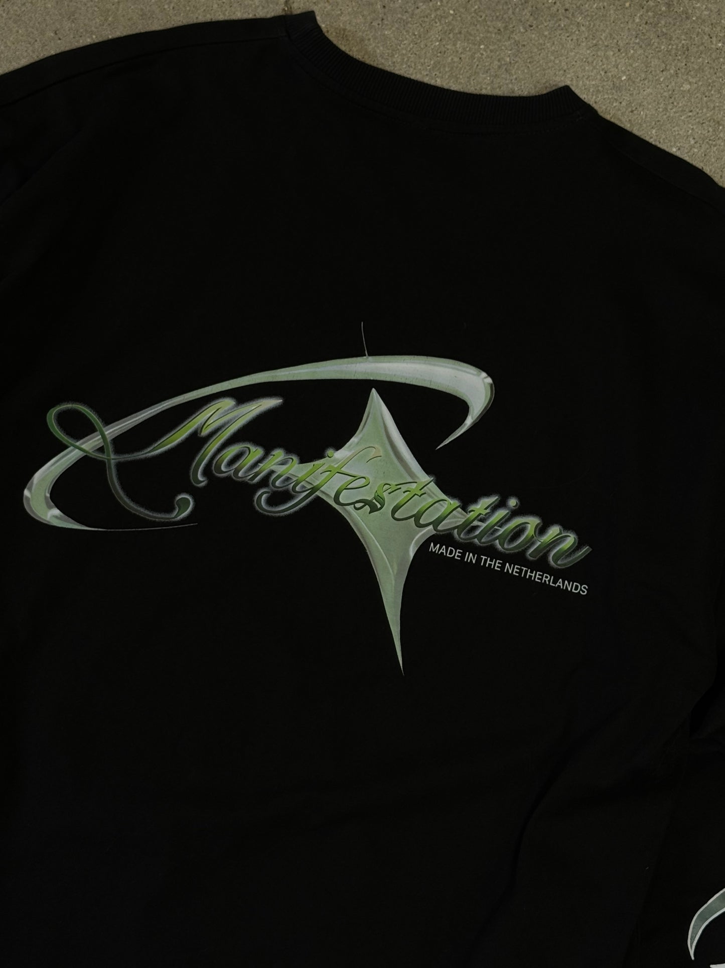 Black/Green Manifestation y2k Statement Longsleeve Tee (made in NL 🇳🇱)