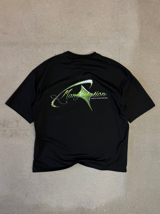 Black/Green Manifestation y2k Lightweight Statement Tee (made in NL 🇳🇱)