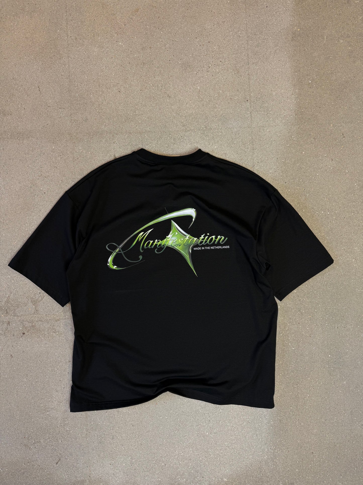 Black/Green Manifestation y2k Lightweight Statement Tee (made in NL 🇳🇱)
