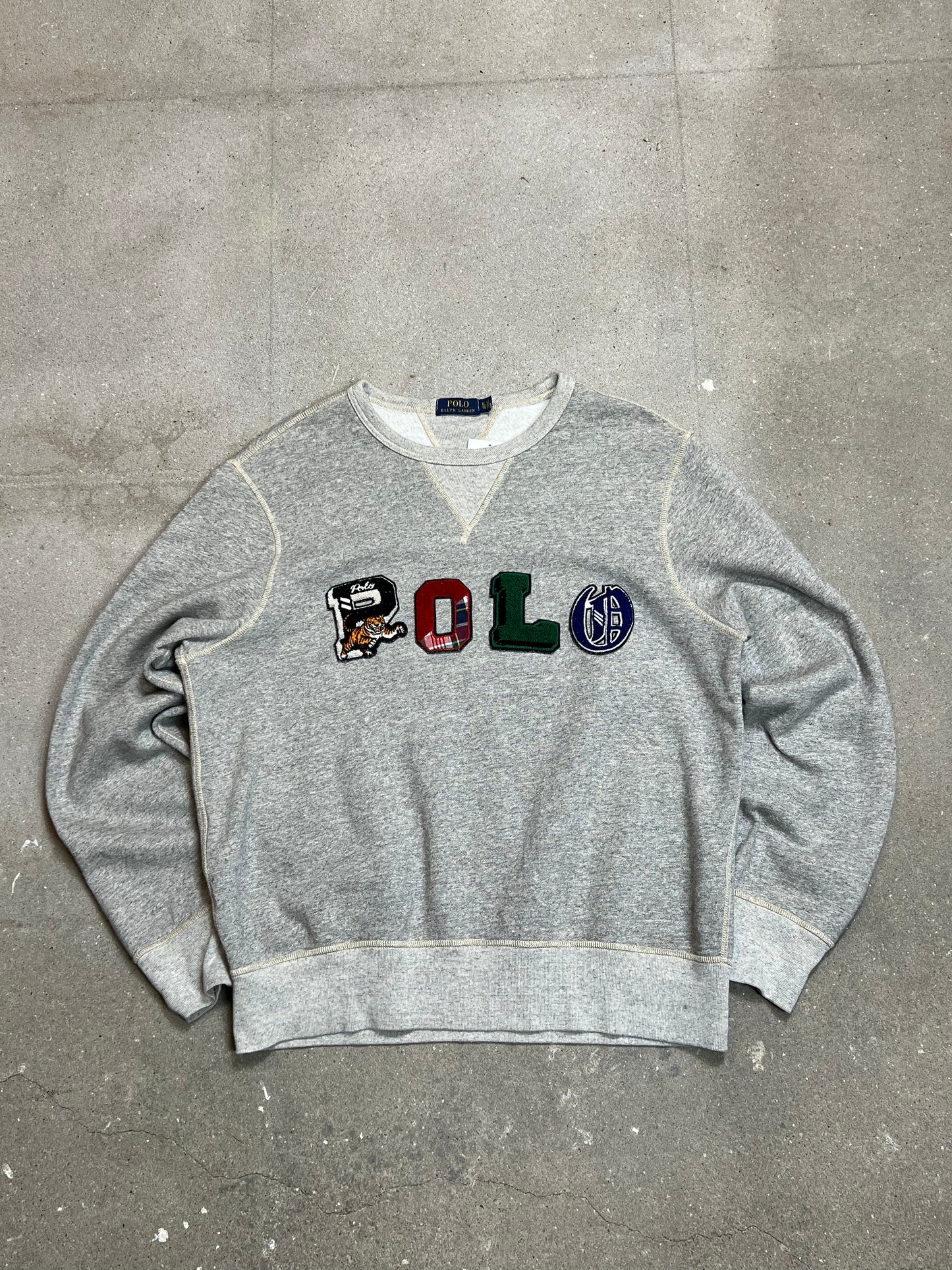 GRAUES VINTAGE RALPH LAUREN POLO SPELLOUT SWEATSHIRT (XL)