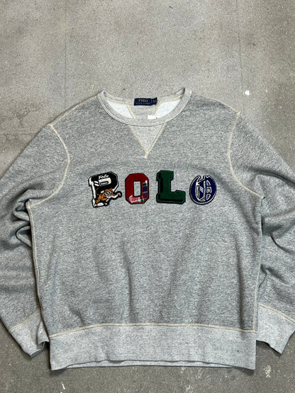 GRAUES VINTAGE RALPH LAUREN POLO SPELLOUT SWEATSHIRT (XL)