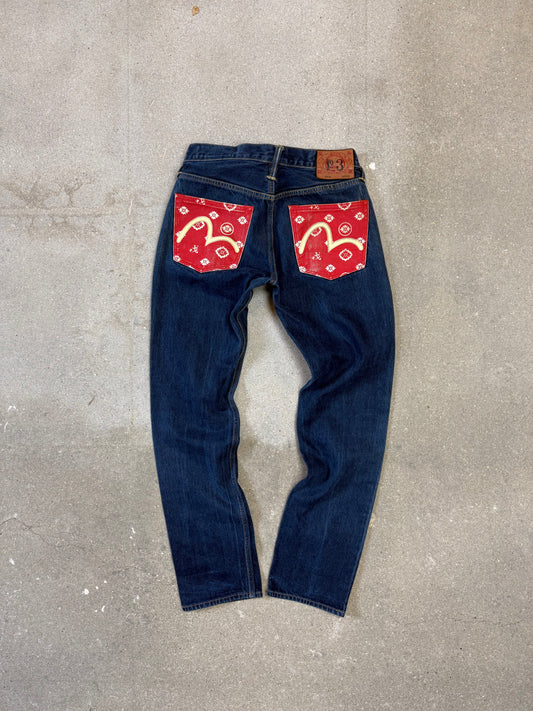 Evisu Seagull Embroidery Regular Fit Washed Dark Indigo Denim (W30"L32") (fits W28"L32")