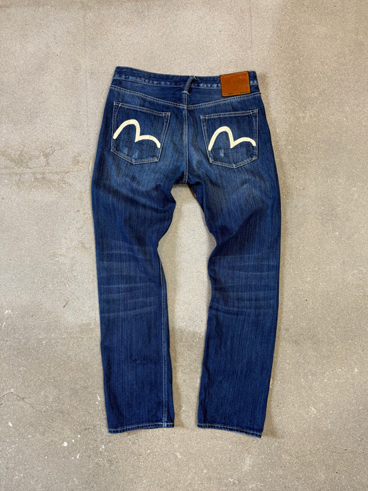 Rare Evisu Hand-drawn Seagull Daicock Regular Fit Lt Washed Indigo Denim (W32"L34)