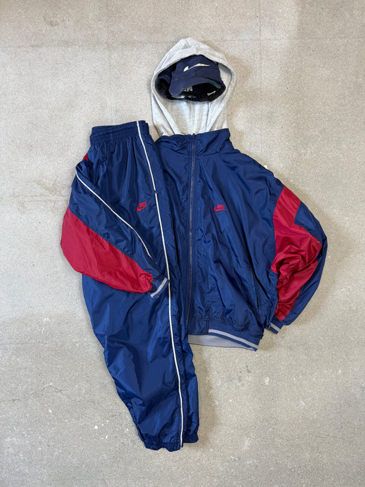 Early 90s Blue Red Nike Regular/Boxy Reversible Track Suit Set (Jacket XL + Pants XL)