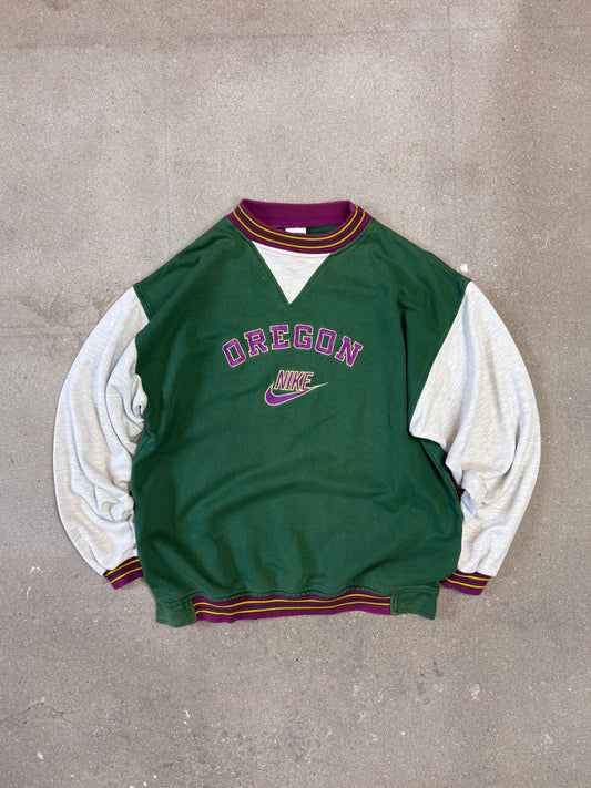 Early 90s Nike Made in Portugal Spellout Sweatshirt Green Grey Purple (Large)