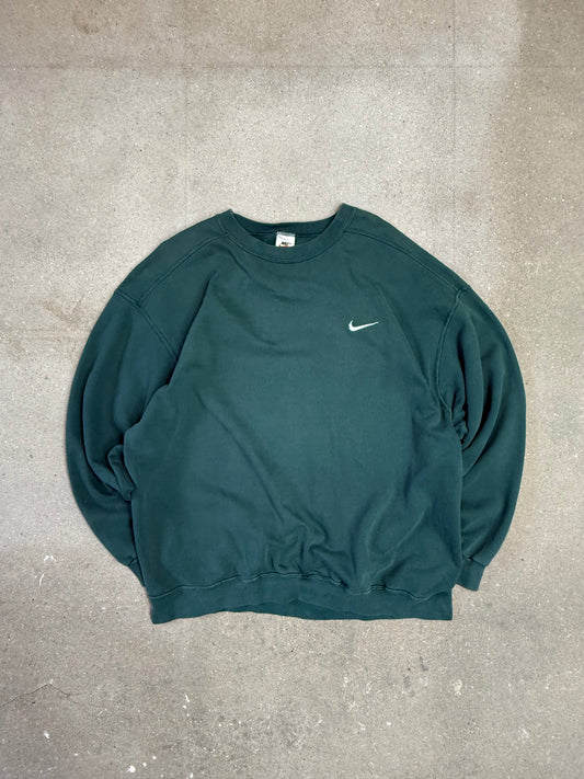 Late 1990s Made in USA Nike Swoosh Embroidery Logo Sweatshirt Forest Green (XL)
