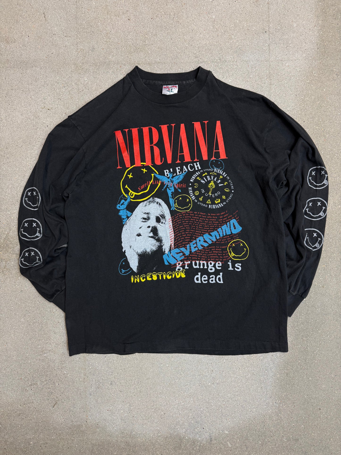 1990s Sof Tee Tee Jays Nirvana Grunge is dead Kurt Cobain 1967-1994 Longsleeve Tee (XL) (Rare)