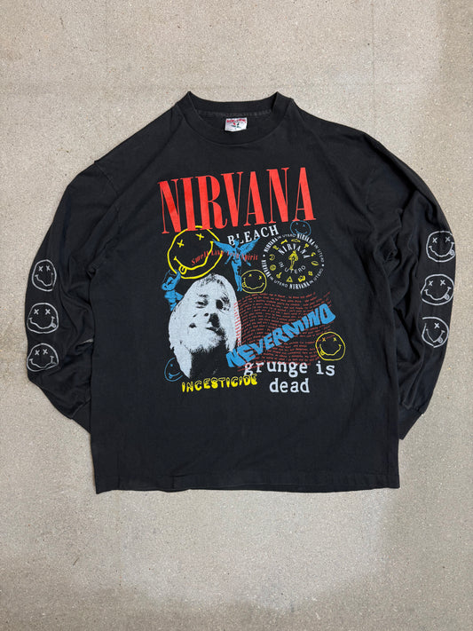 1990s Sof Tee Tee Jays Nirvana Grunge is dead Kurt Cobain 1967-1994 Longsleeve Tee (XL) (Rare)