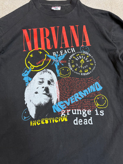 1990s Sof Tee Tee Jays Nirvana Grunge is dead Kurt Cobain 1967-1994 Longsleeve Tee (XL) (Rare)