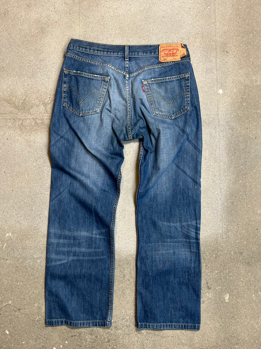 Levi's 501 Jeans Mittelalter, ausgewaschener, reparierter Vintage-Denim (W34" L36)