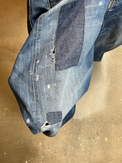 Levi's 501 Jeans Mittelalter, ausgewaschener, reparierter Vintage-Denim (W34" L36)