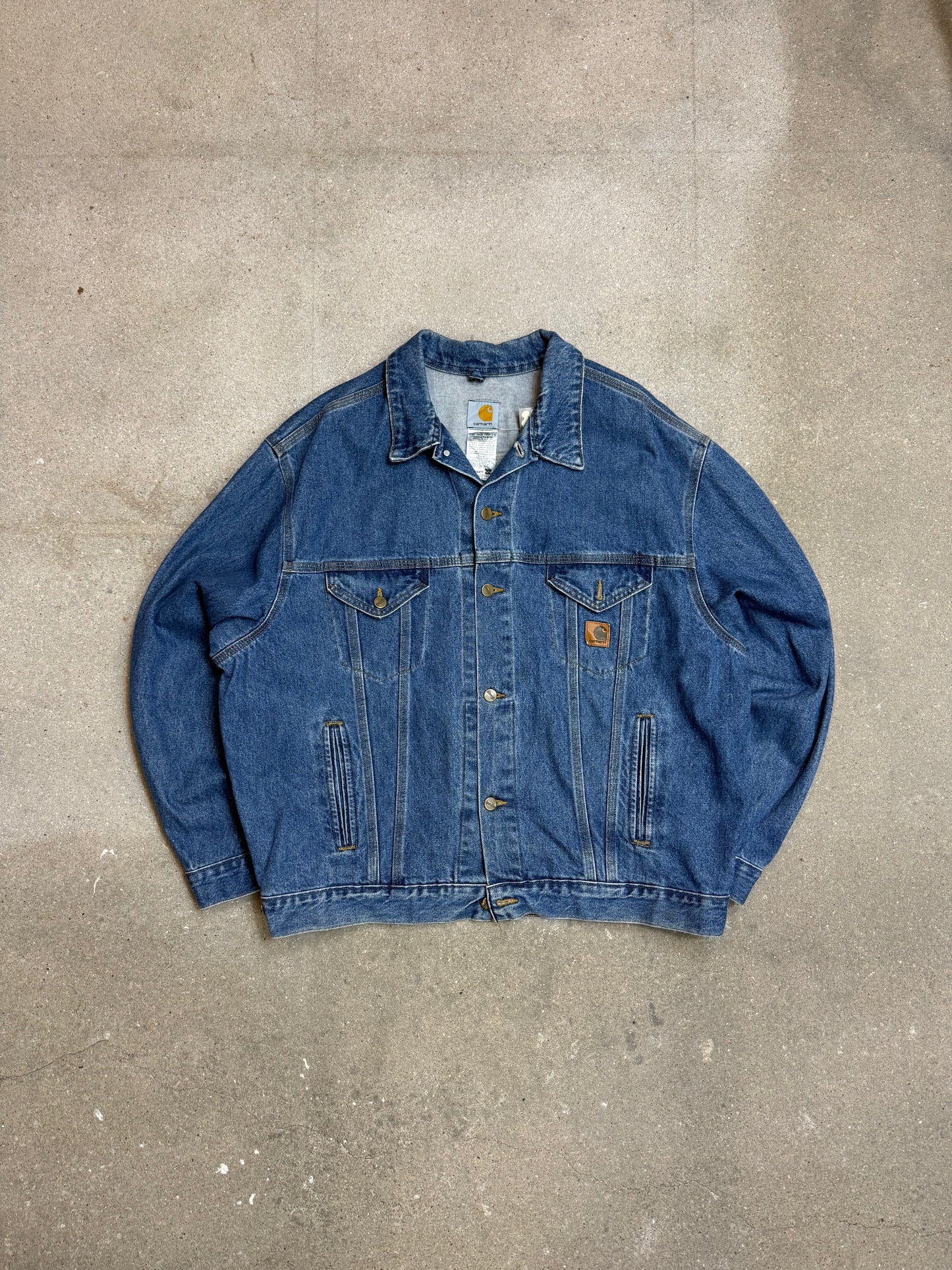 2005 Y2K Carhartt Jeans Jacket J12 DST Mens Medium Blue Denim Trucker Made in USA ( XL )