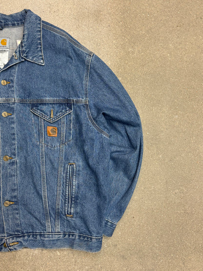 2005 Y2K Carhartt Jeans Jacket J12 DST Mens Medium Blue Denim Trucker Made in USA ( XL )