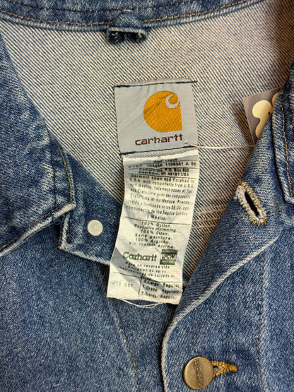 2005 Y2K Carhartt Jeans Jacket J12 DST Mens Medium Blue Denim Trucker Made in USA ( XL )
