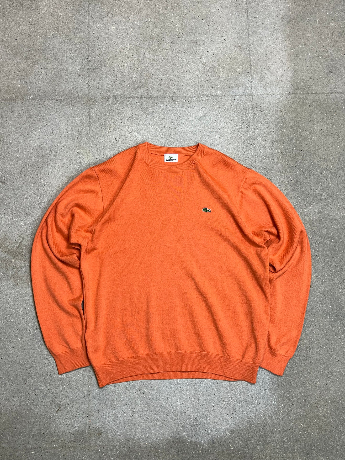 PFIRSICH ORANGE VINTAGE LACOSTE O-AUSSCHNITT STRICK (5 / GROß)