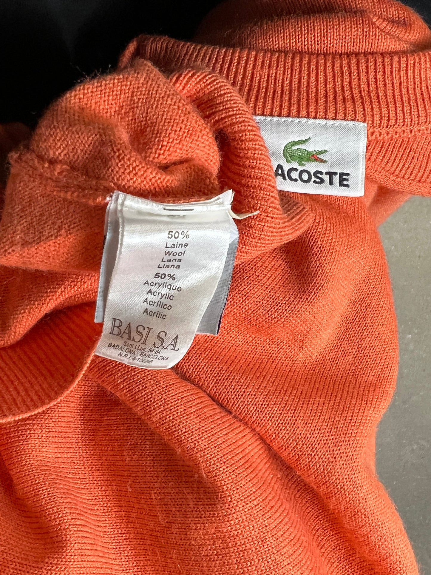 PFIRSICH ORANGE VINTAGE LACOSTE O-AUSSCHNITT STRICK (5 / GROß)