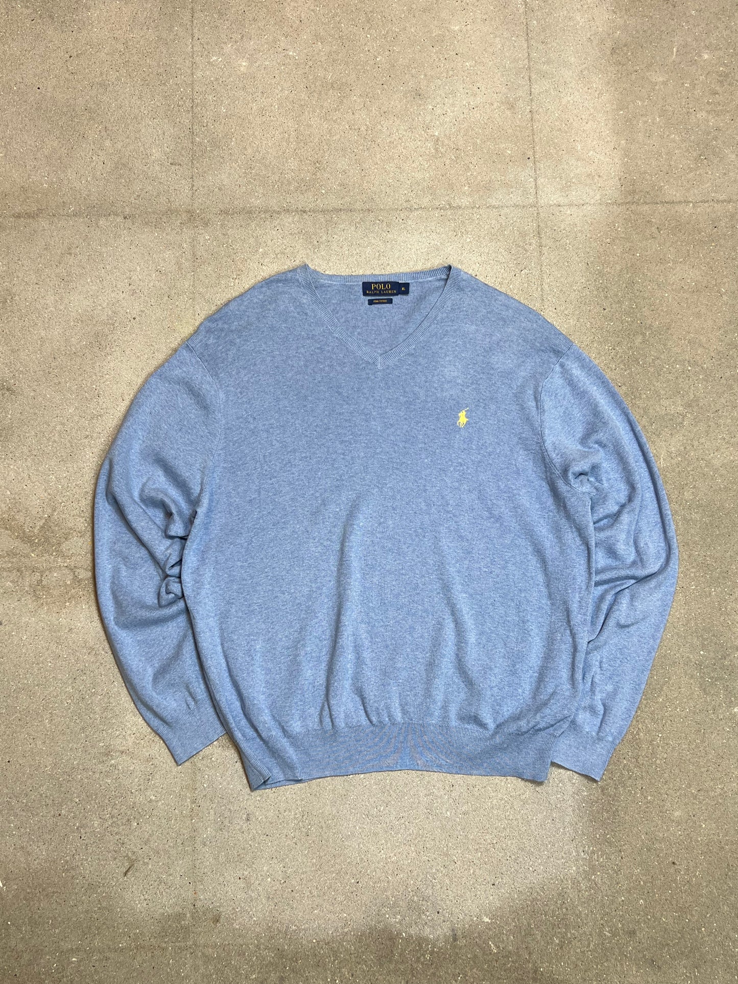 LT BLAUER VINTAGE RALPH LAUREN PIMA-BAUMWOLLSTRICK (XL)