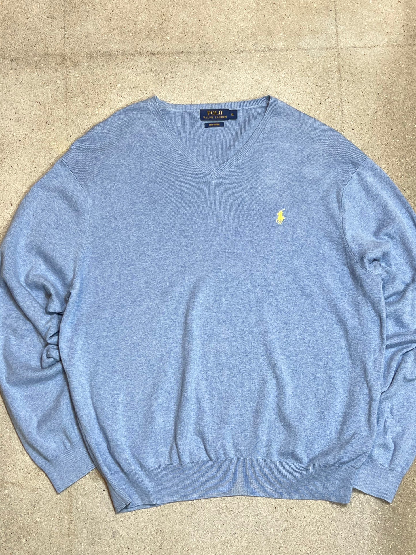 LT BLAUER VINTAGE RALPH LAUREN PIMA-BAUMWOLLSTRICK (XL)