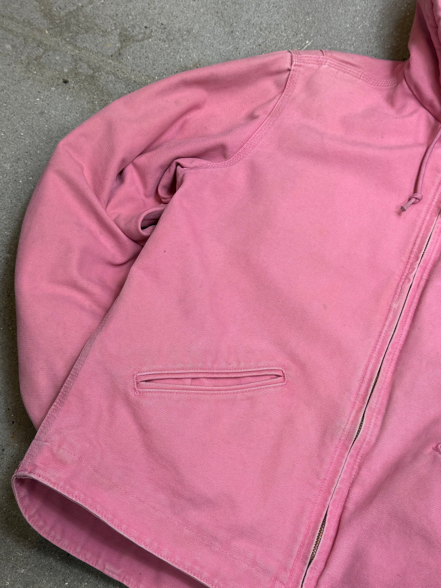 1990s Carhartt Lined Sherpa Hooded Active Jacket WJ141 PKR. Faded bubblegum (womens Small) (Youth Medium 8-10)