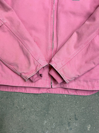 1990s Carhartt Lined Sherpa Hooded Active Jacket WJ141 PKR. Faded bubblegum (womens Small) (Youth Medium 8-10)