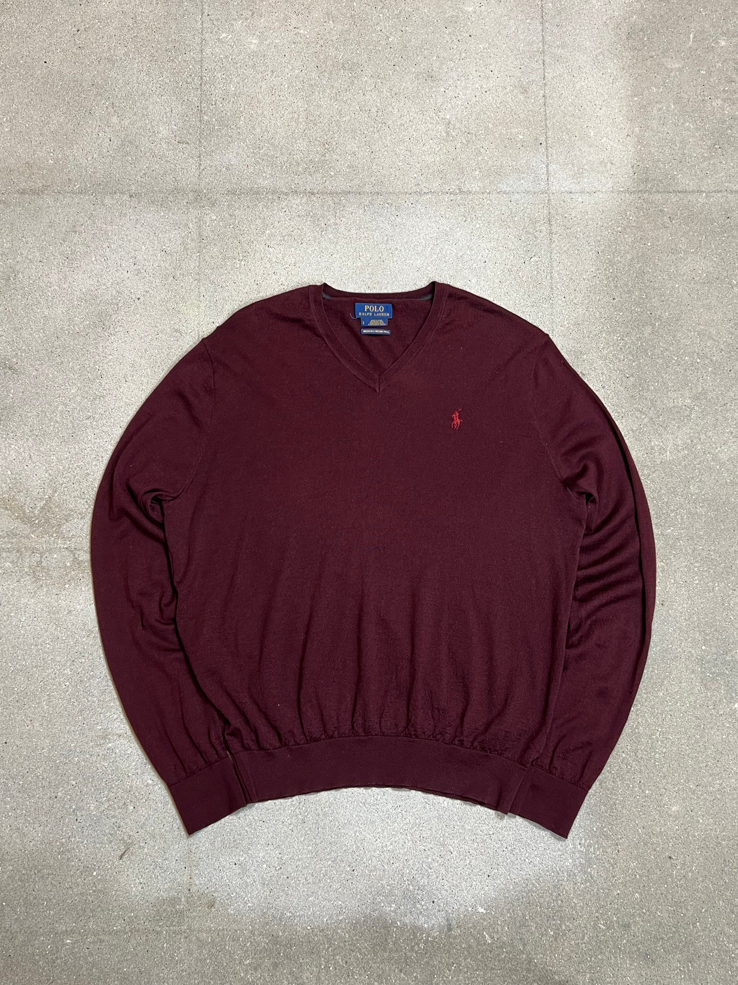 BORDEAUX VINTAGE RALPH LAUREN V-NECK KNIT (LARGE)