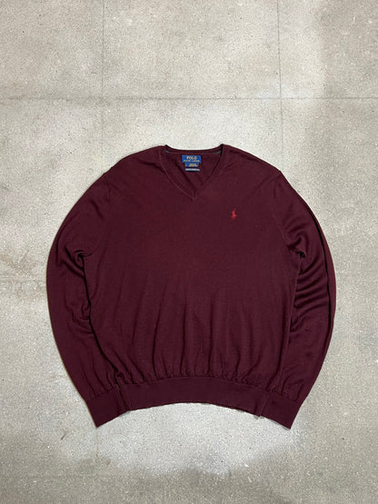 BORDEAUX VINTAGE RALPH LAUREN V-NECK KNIT (LARGE)