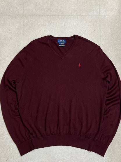 BORDEAUX VINTAGE RALPH LAUREN V-NECK KNIT (LARGE)