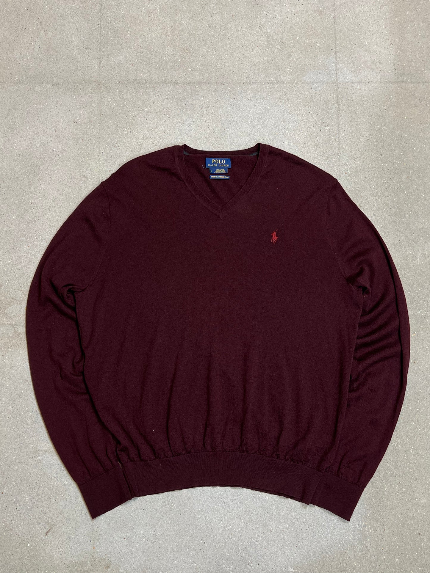 BORDEAUX VINTAGE RALPH LAUREN V-NECK KNIT (LARGE)