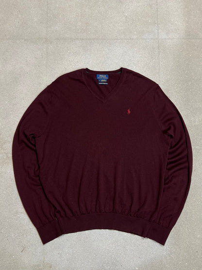 BORDEAUX VINTAGE RALPH LAUREN V-NECK KNIT (LARGE)