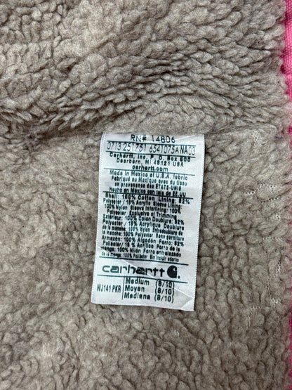 1990s Carhartt Lined Sherpa Hooded Active Jacket WJ141 PKR. Faded bubblegum (womens Small) (Youth Medium 8-10)