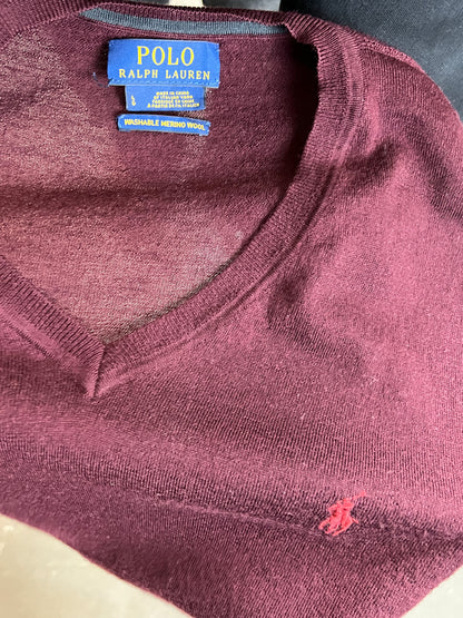 BORDEAUX VINTAGE RALPH LAUREN V-NECK KNIT (LARGE)