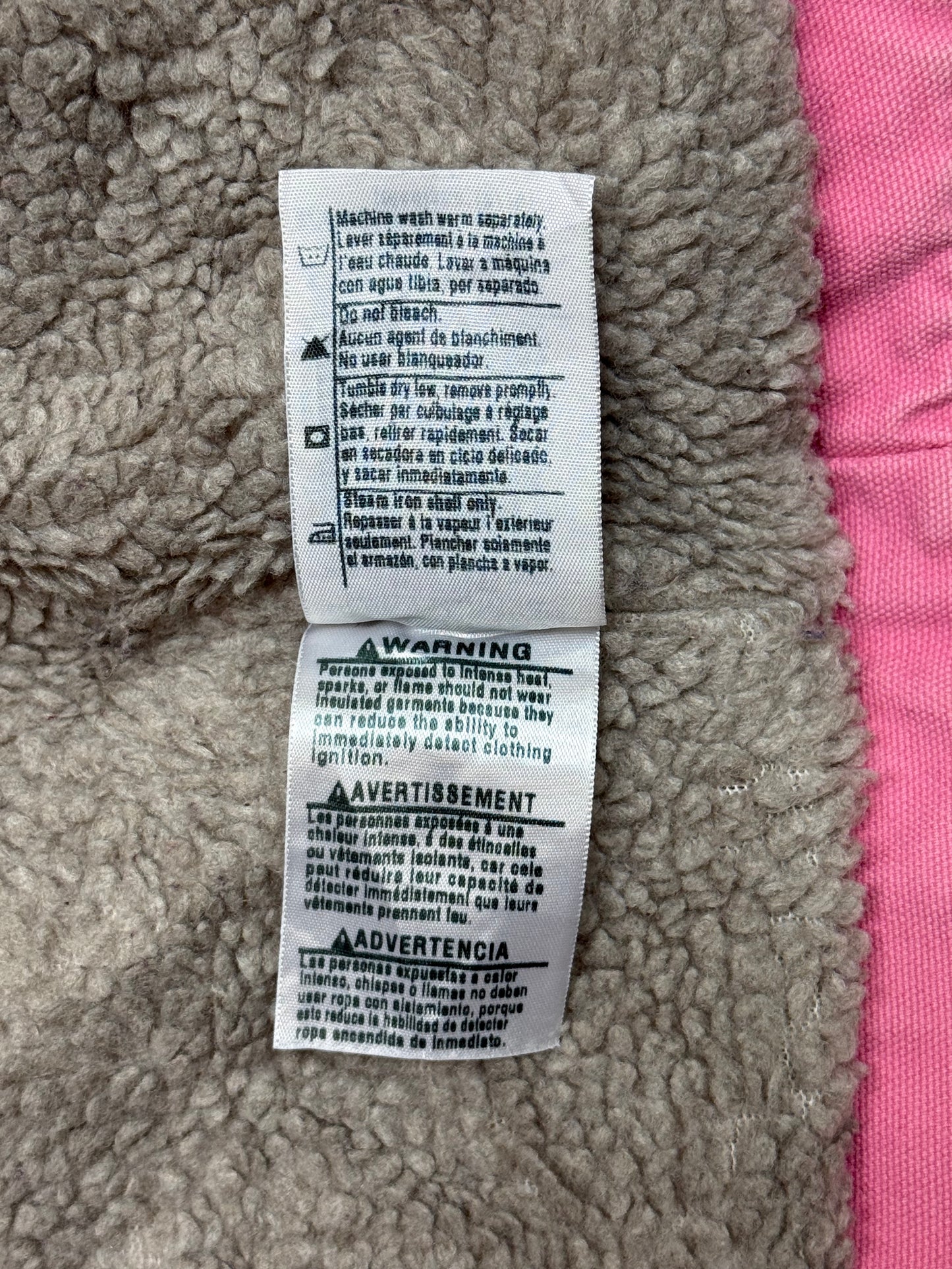 1990s Carhartt Lined Sherpa Hooded Active Jacket WJ141 PKR. Faded bubblegum (womens Small) (Youth Medium 8-10)