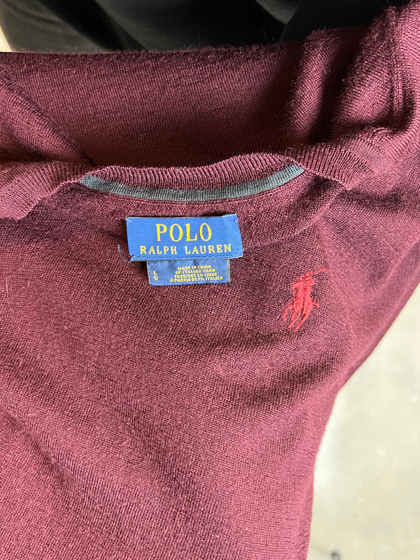 BORDEAUX VINTAGE RALPH LAUREN V-NECK KNIT (LARGE)
