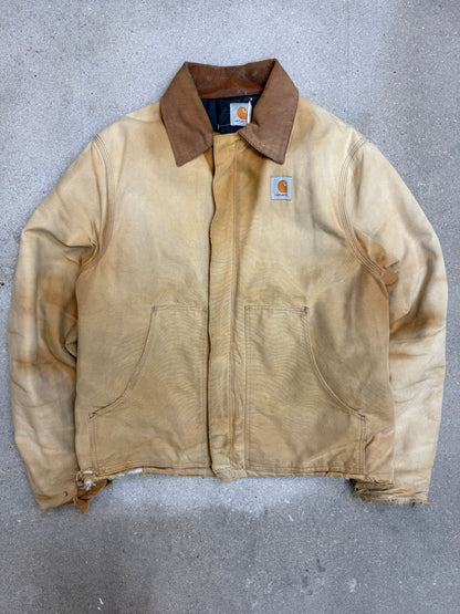 1990s Carhartt Heavy Distressed J02 BRN Insulated Jacket Duck Canvas Coat (Large)